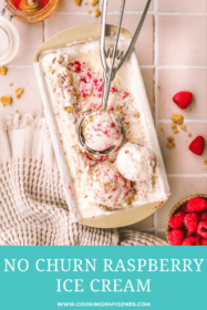 scoops of raspberry ice cream in a loaf pan