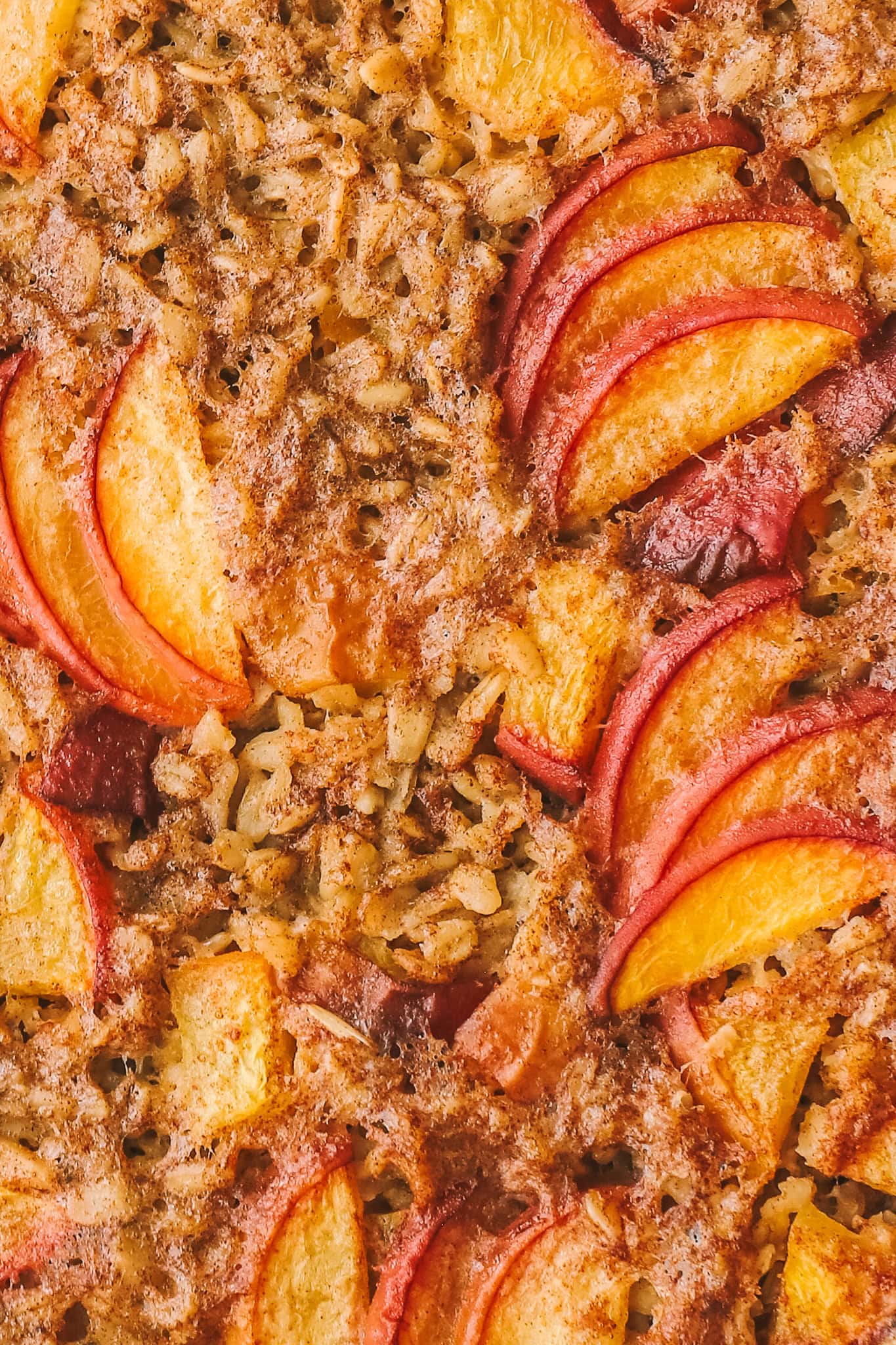 close up of peach baked oatmeal