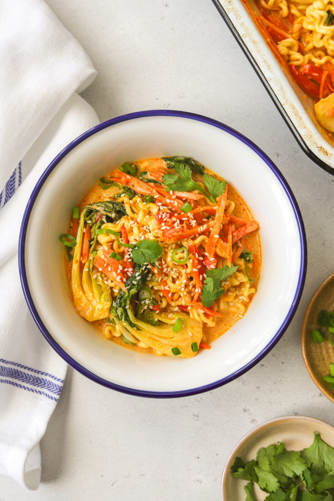 ramen noodles and vegetables in a bowl
